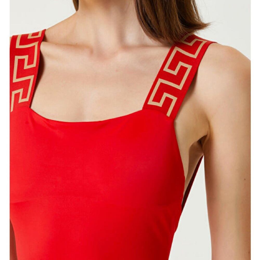 NWT Versace Greca Strap One Piece Swimsuit Size 1 / XS Red Gold $425 - Picture 5 of 10